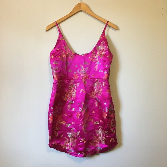 NWT Missguided Pink Jacquard Dragon and Phoenix Strappy Mini Dress - Picture 1 of 15